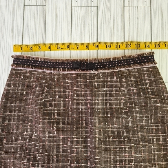 Rebecca Taylor Tweed and Bow Mini Skirt in Brown and Pink Plaid Size 2 - Picture 8 of 10